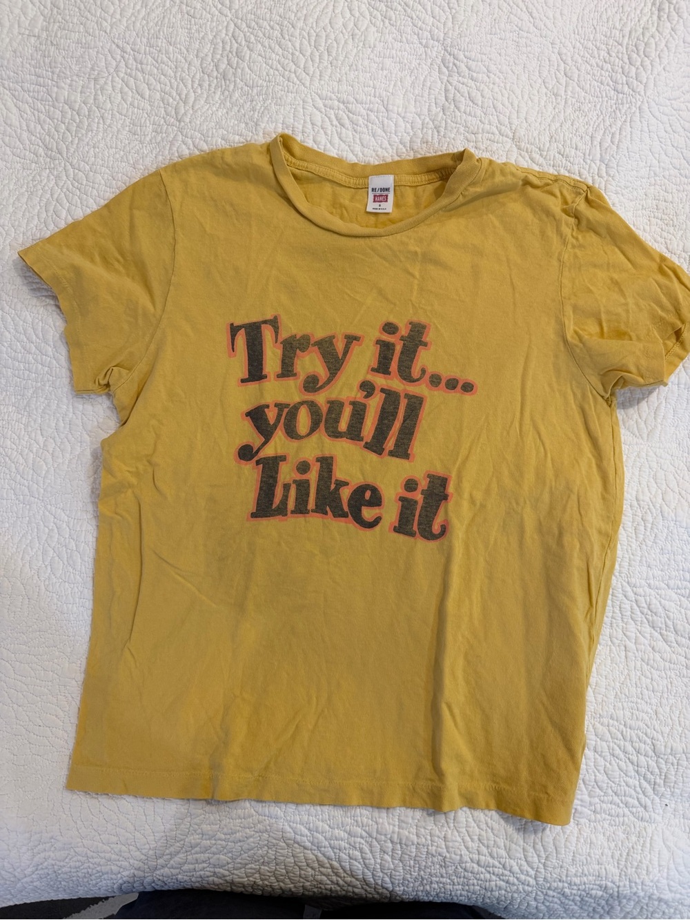 Re/Done Kids Yellow Graphic Tee with Retro Text